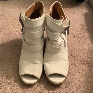 white open toe ankle booties